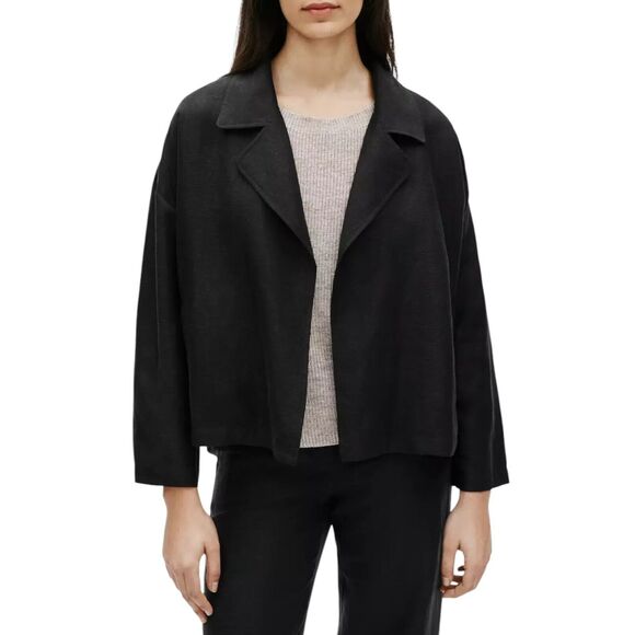 EILEEN FISHER System Tencel Linen Slub Blend Open Jacket Size Medium Black EUC - Picture 5 of 15